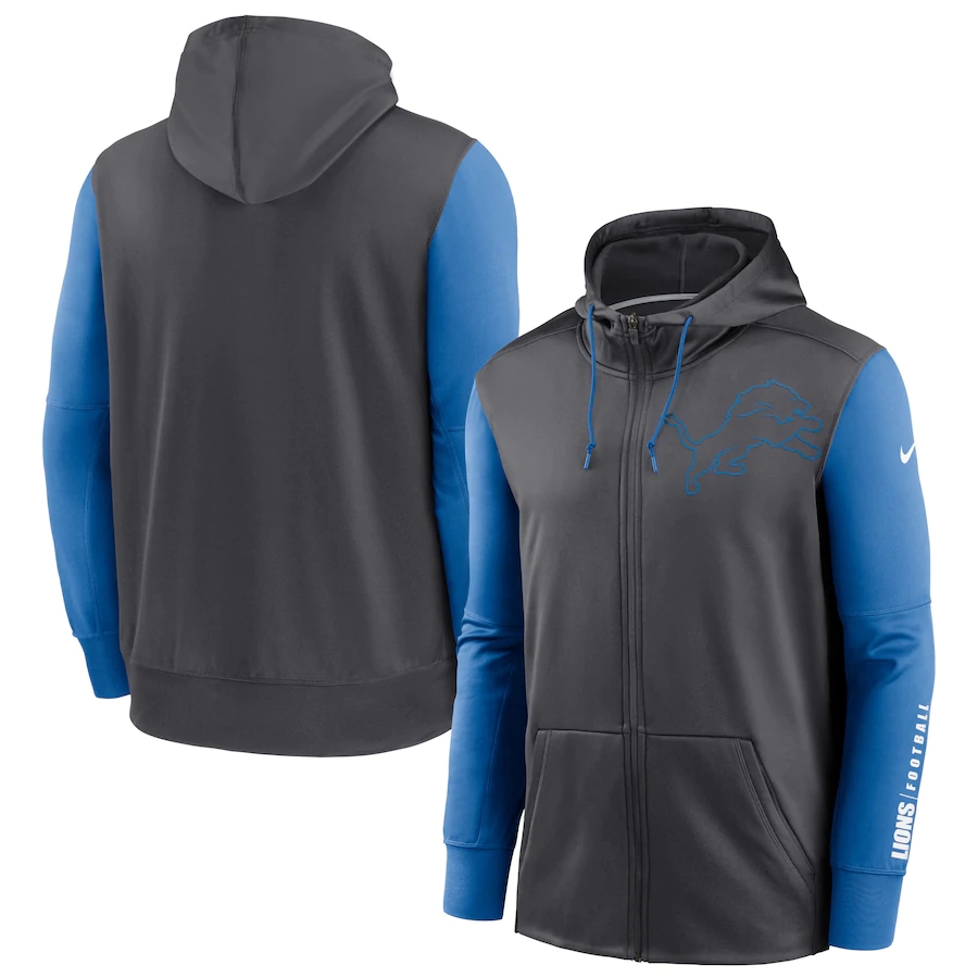 NFL Nike Detroit Lions Charcoa lBlue Fan Gear Mascot Performance FullZip Hoodie->jacksonville jaguars->NFL Jersey